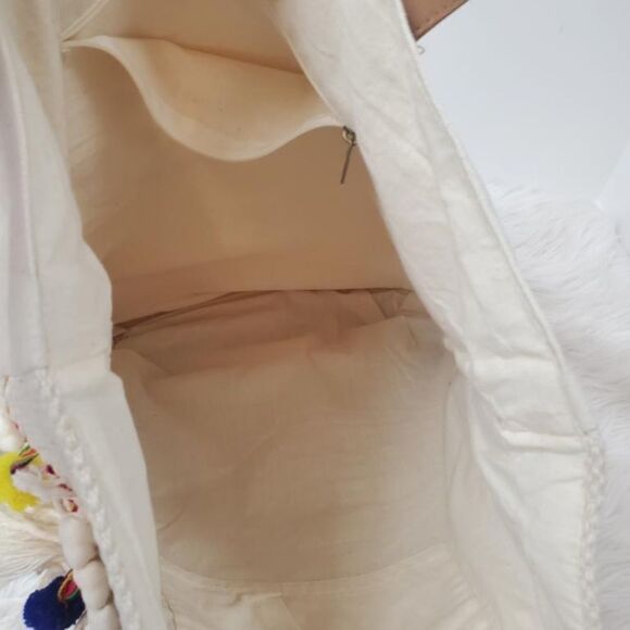 Sonoma Women’s Large Canvas Tote Purse Cream Multi-Color Pom Pom - Picture 6 of 9